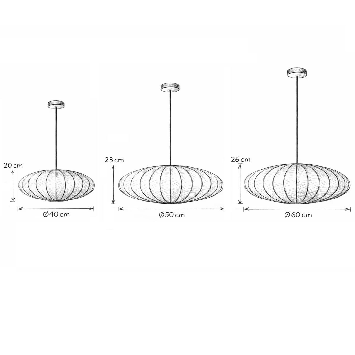 Målskitse for Ufo Glow pendellampe